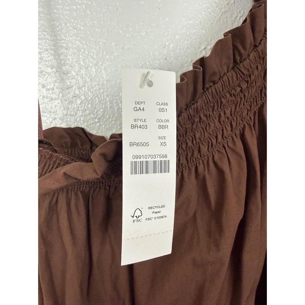 NWT J.Crew Smocked One-Shoulder Midi Dress Brown Cotton Poplin Size XS - Picture 8 of 12
